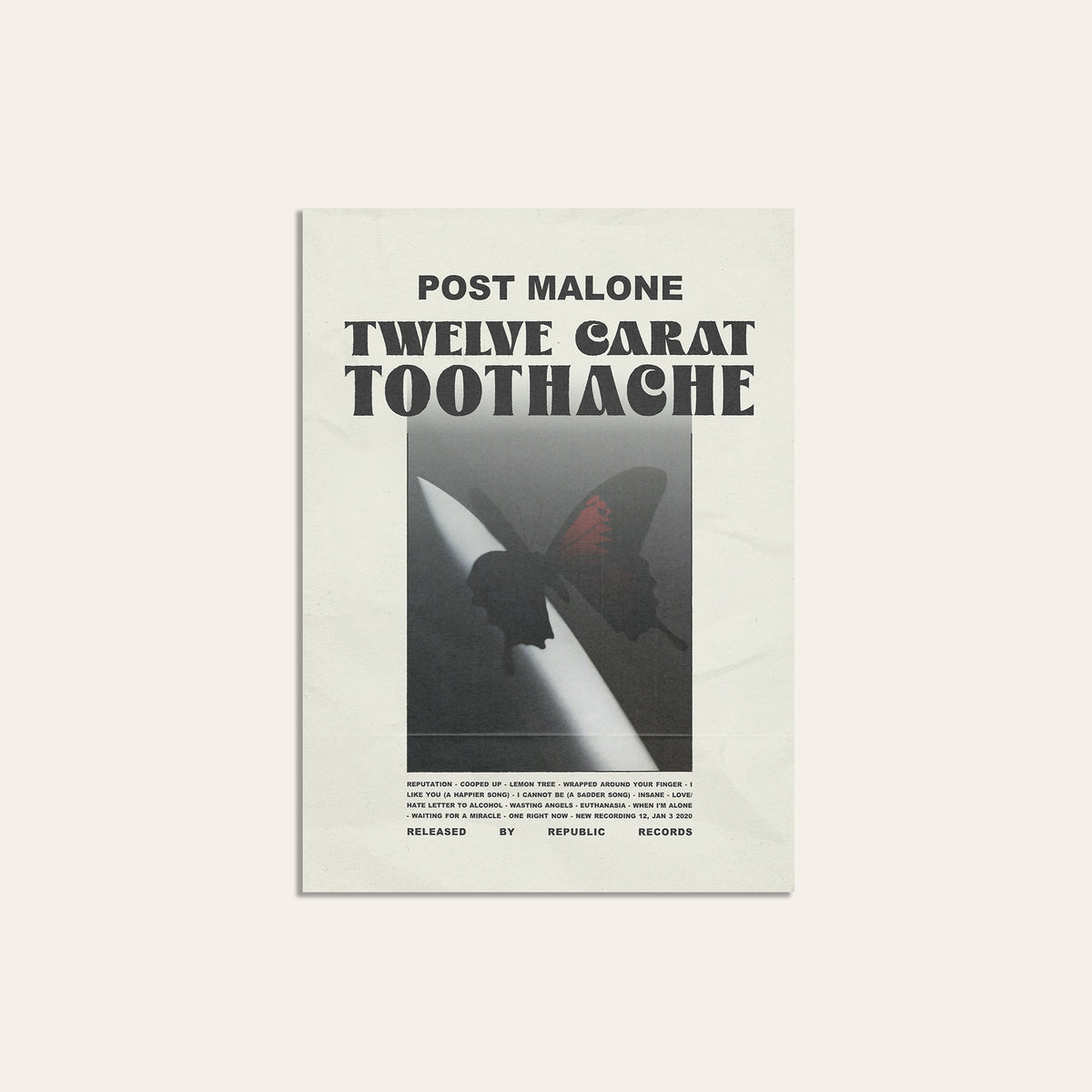Post Malone Twelve Carat Toothache album poster — unframed print