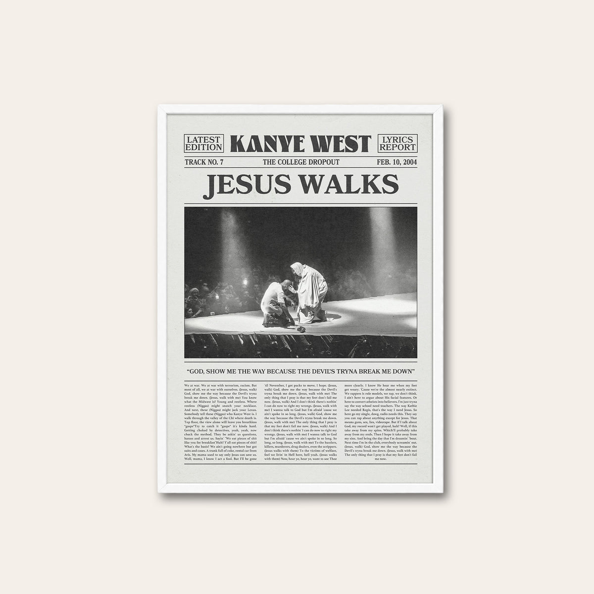 Kanye West Jesus Walks newspaper poster — white frame