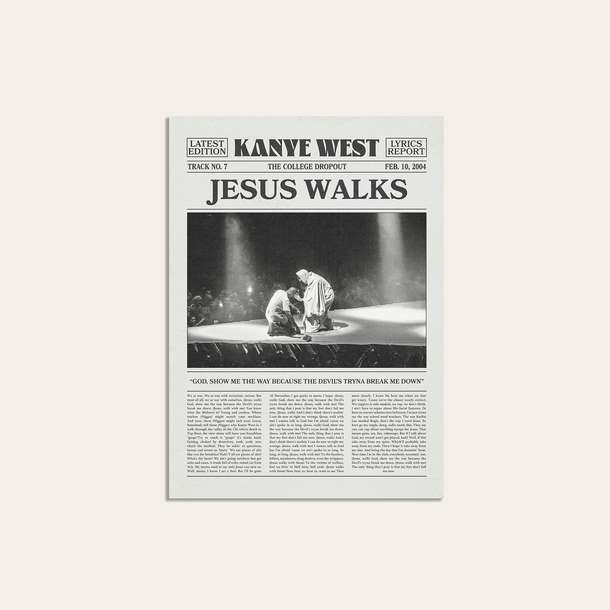 Kanye West Jesus Walks newspaper poster — unframed print