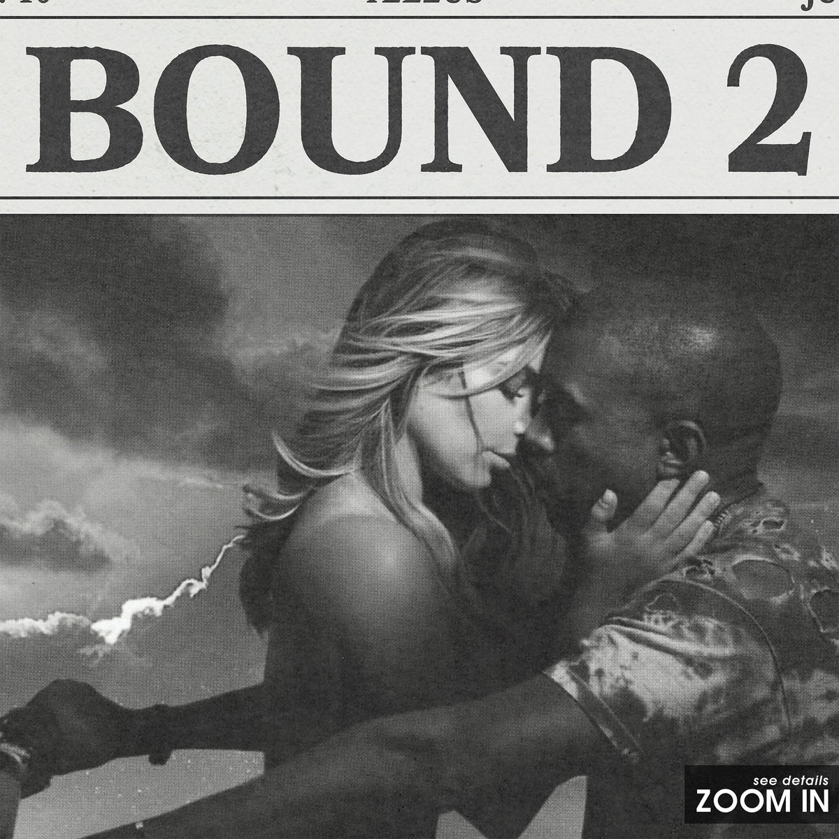 Kanye West Bound 2 newspaper poster — close-up detail