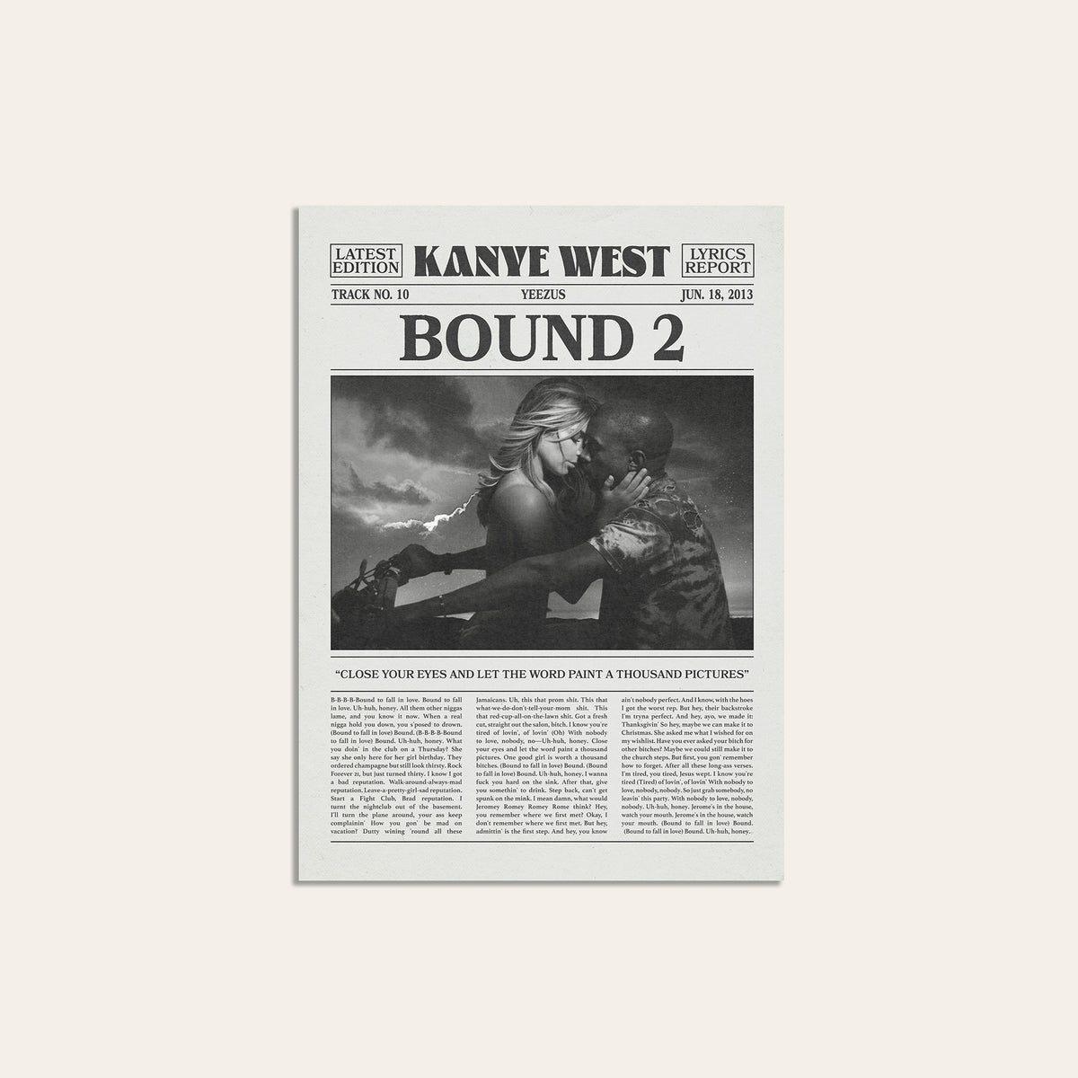 Kanye West Bound 2 newspaper poster — unframed print