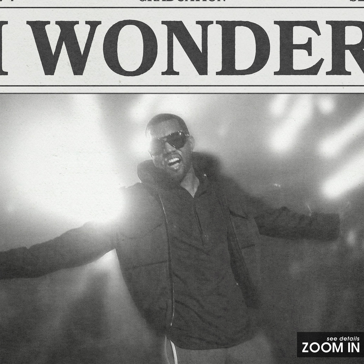 Kanye West I Wonder newspaper poster — close-up detail