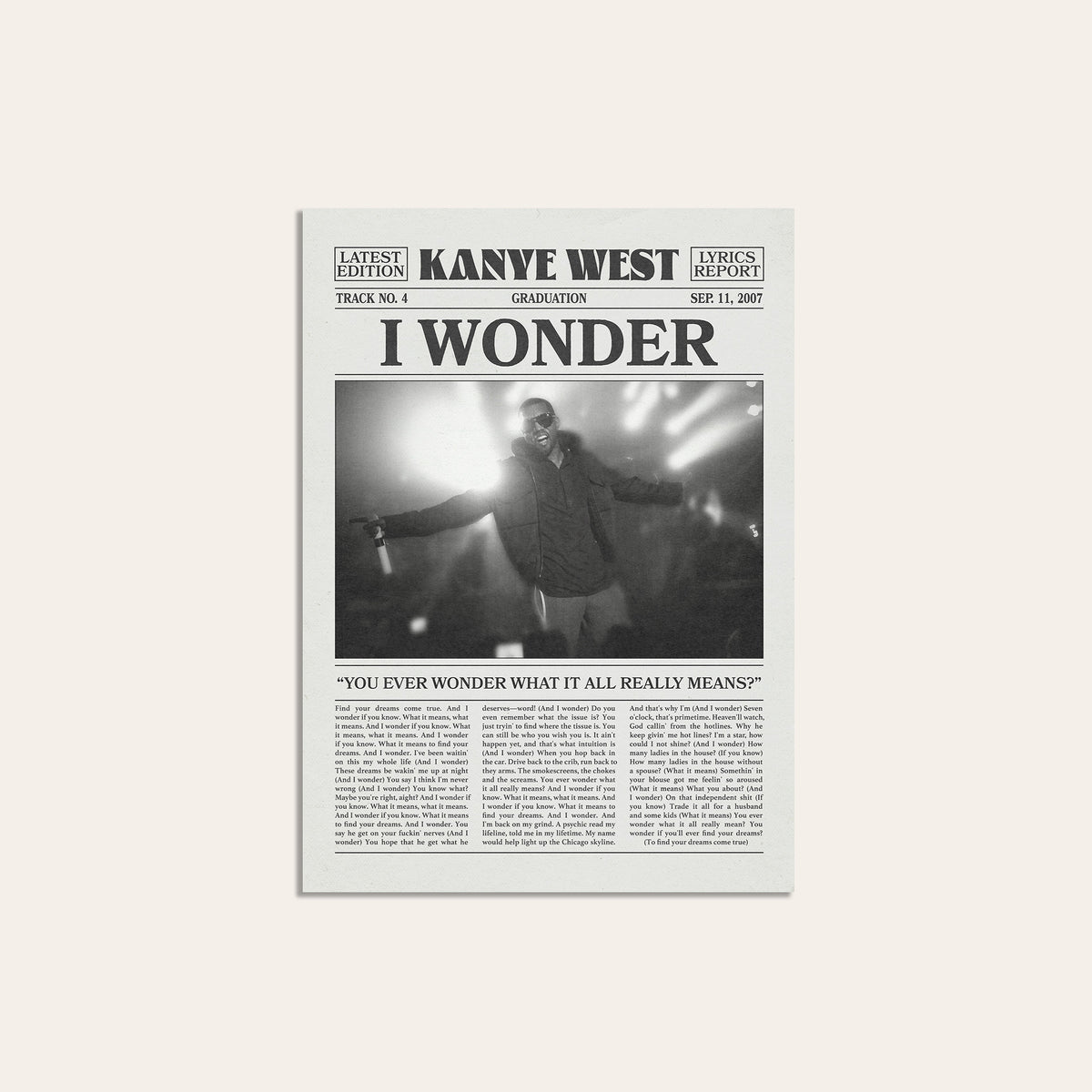 Kanye West I Wonder newspaper poster — unframed print