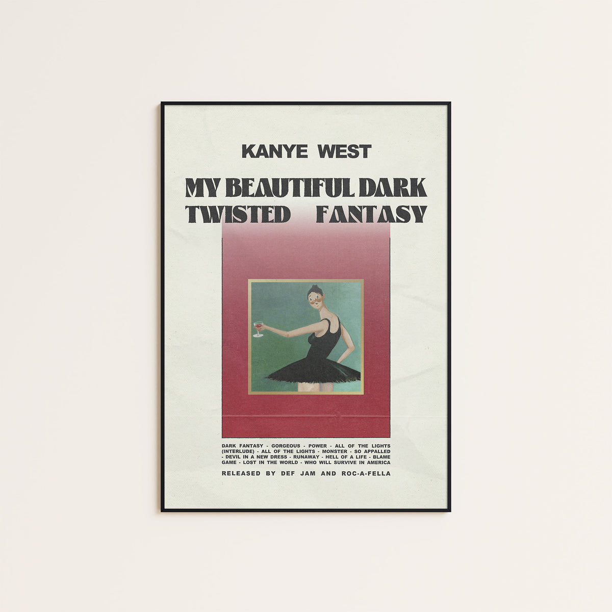 Kanye West My Beautiful Dark Twisted Fantasy album poster — black frame display