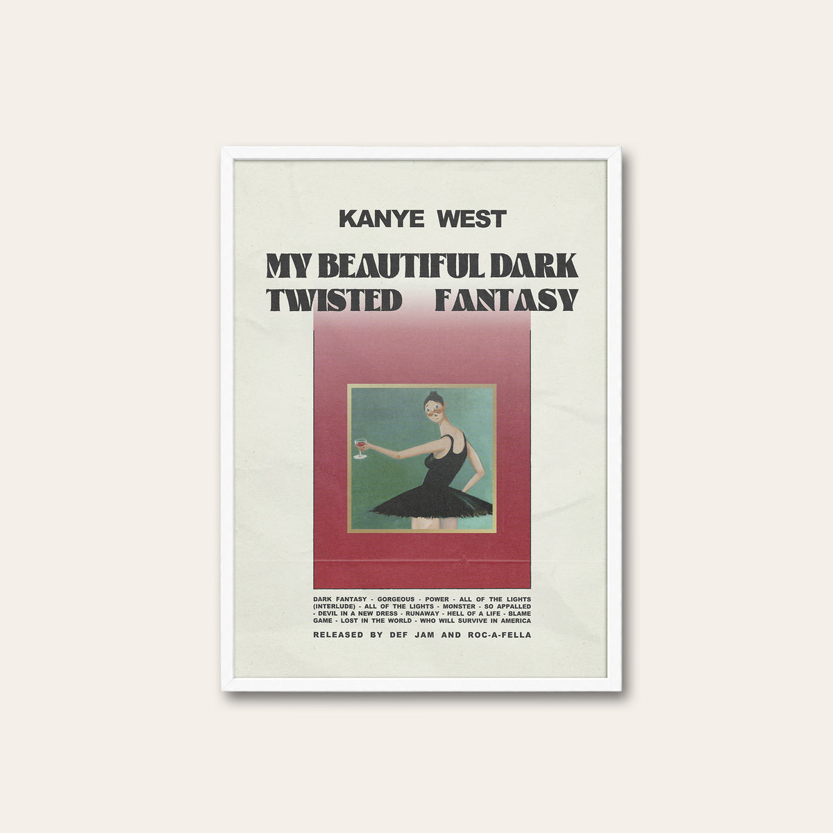 Kanye West My Beautiful Dark Twisted Fantasy album poster — white frame