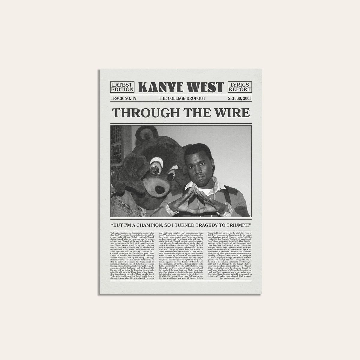 Kanye West Through the Wire newspaper poster — unframed print