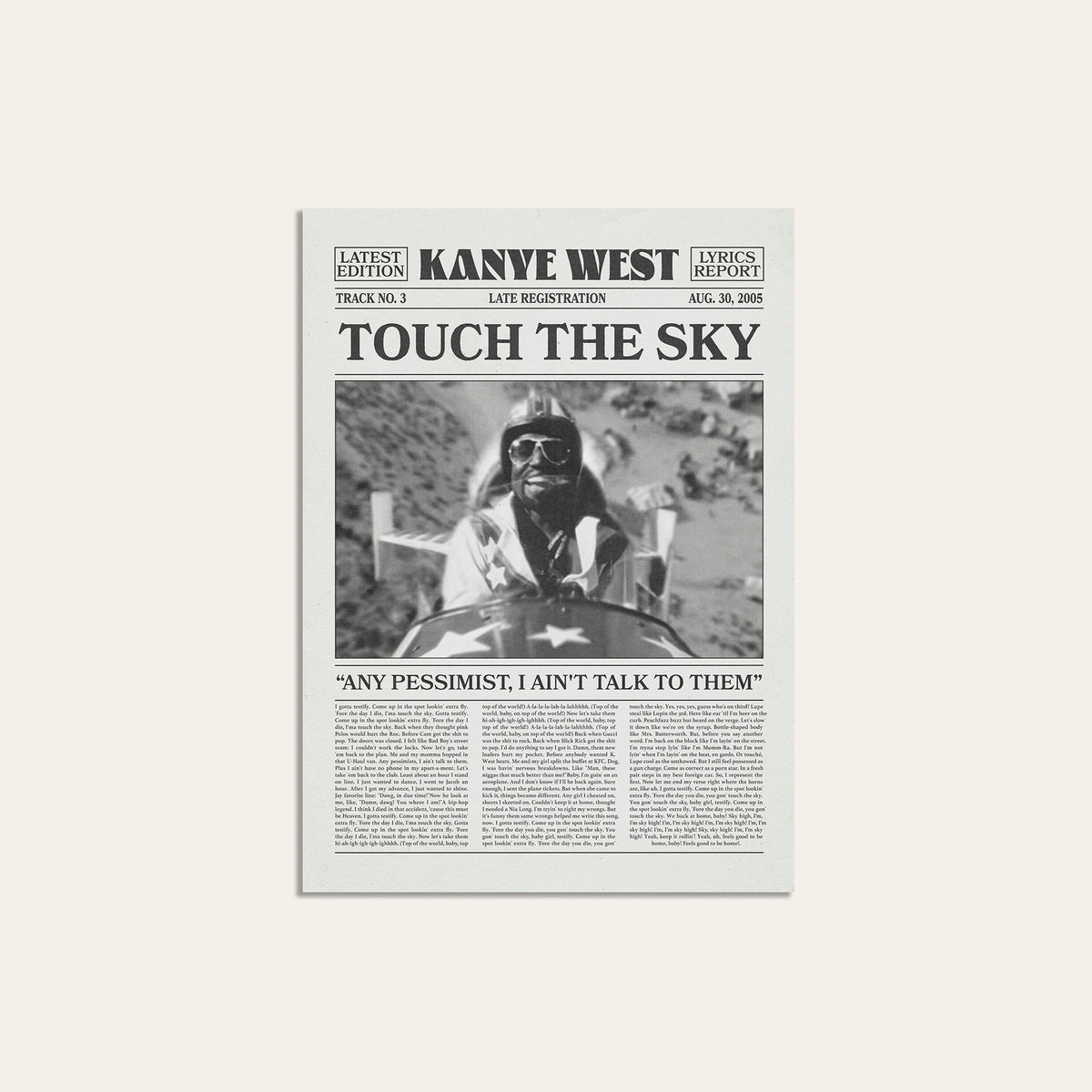 Kanye West Touch the Sky newspaper poster — unframed print