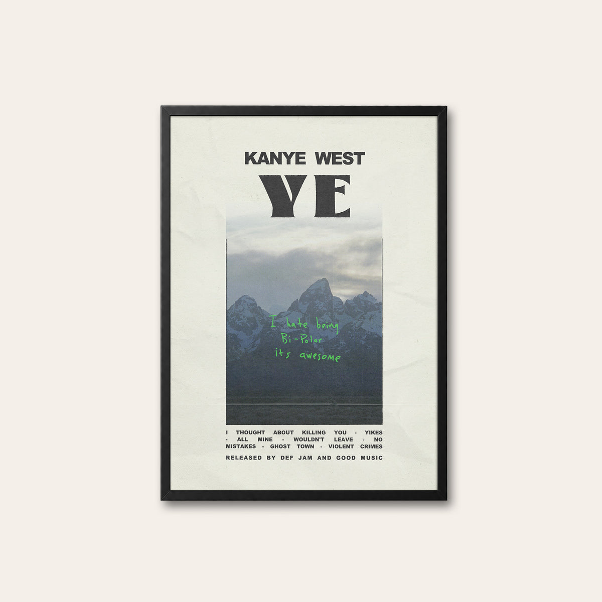 Kanye West Ye album poster — black frame