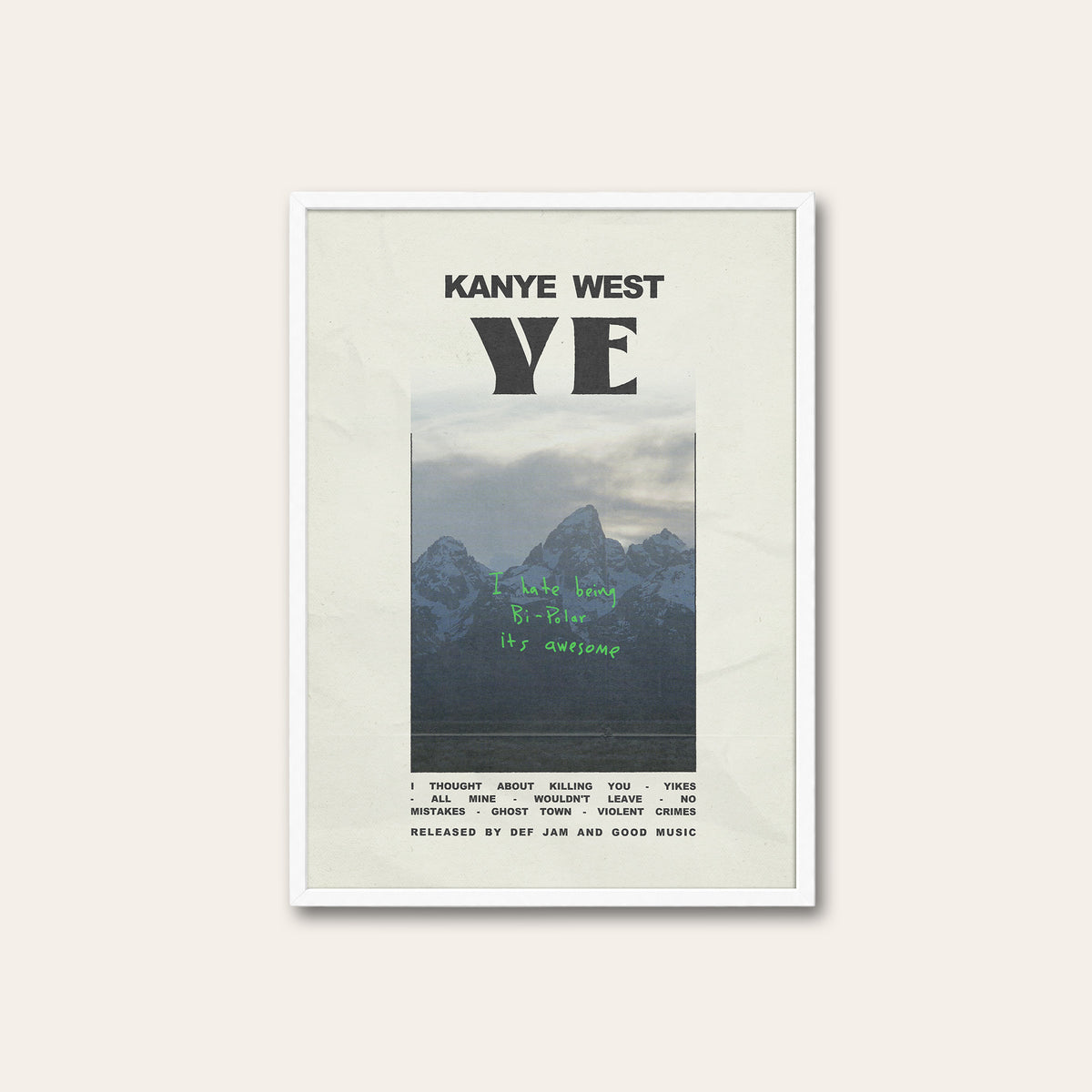 Kanye West Ye album poster — white frame