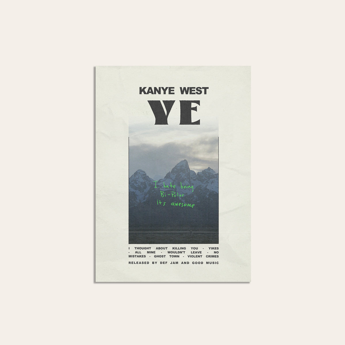 Kanye West Ye album poster — unframed print