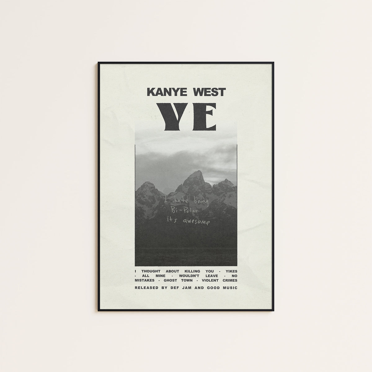 Kanye West Ye album poster — black frame display