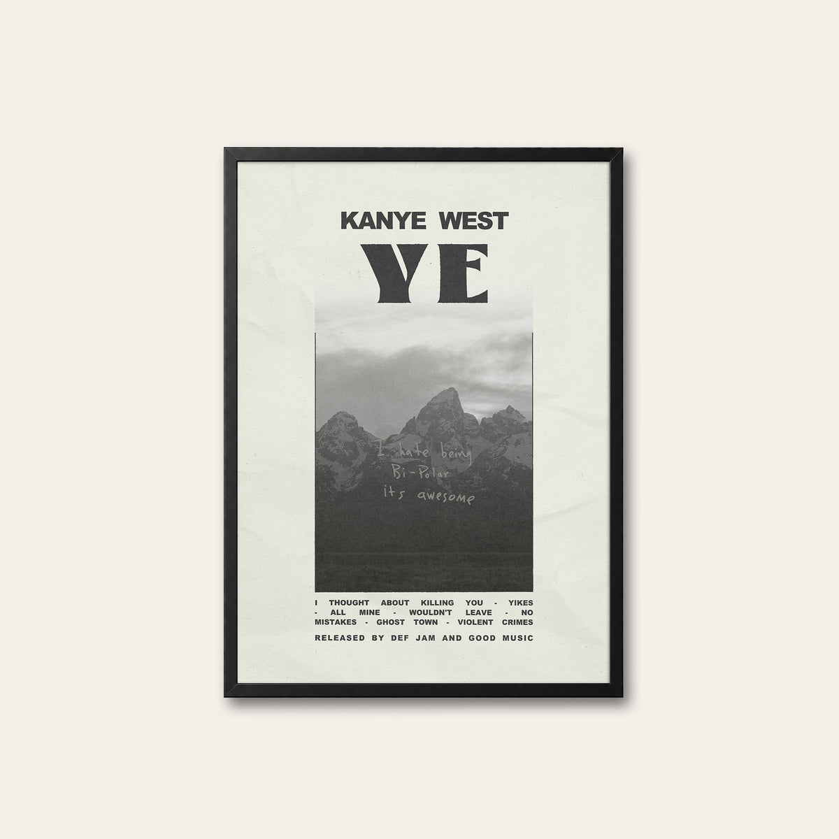 Kanye West Ye album poster — black frame
