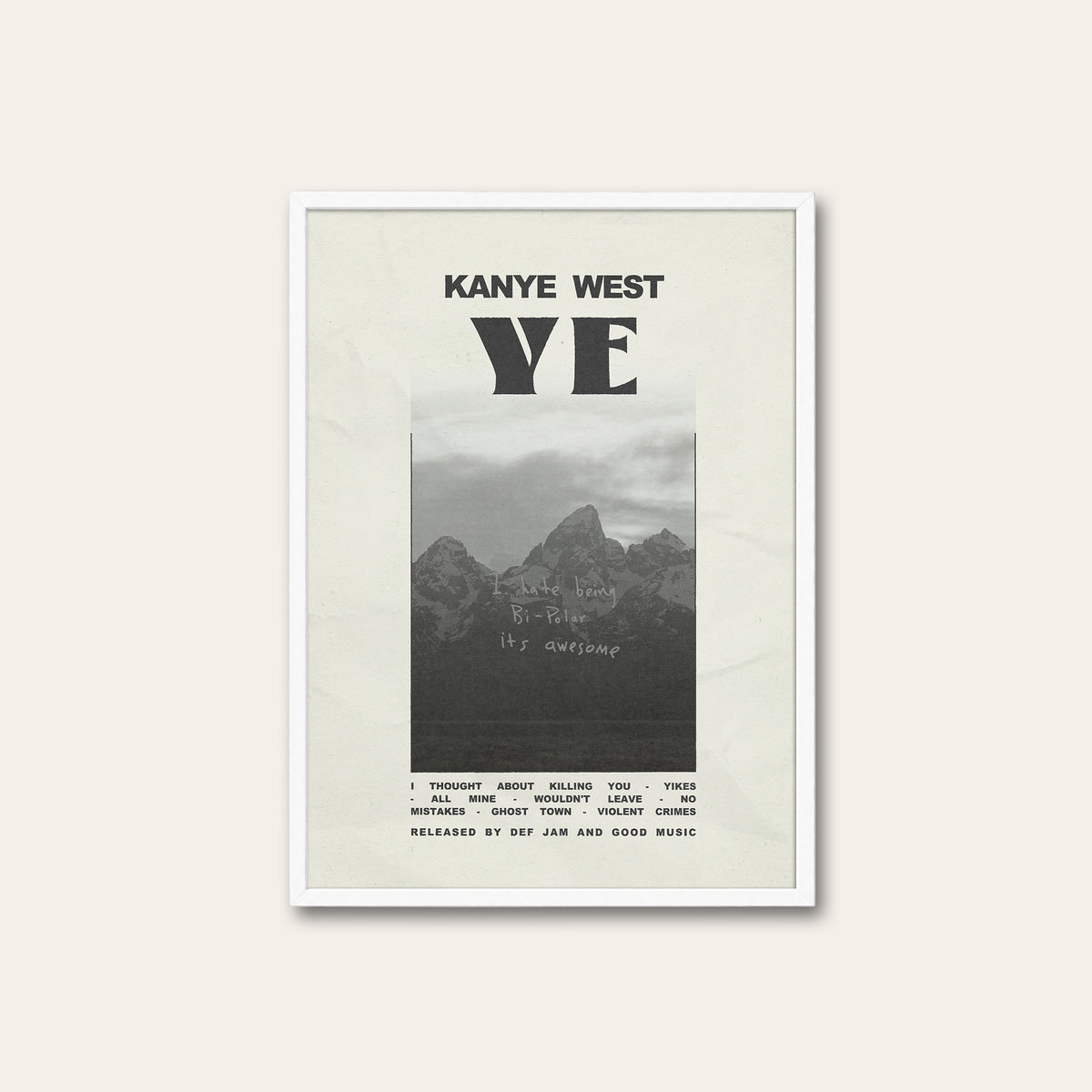 Kanye West Ye album poster — white frame