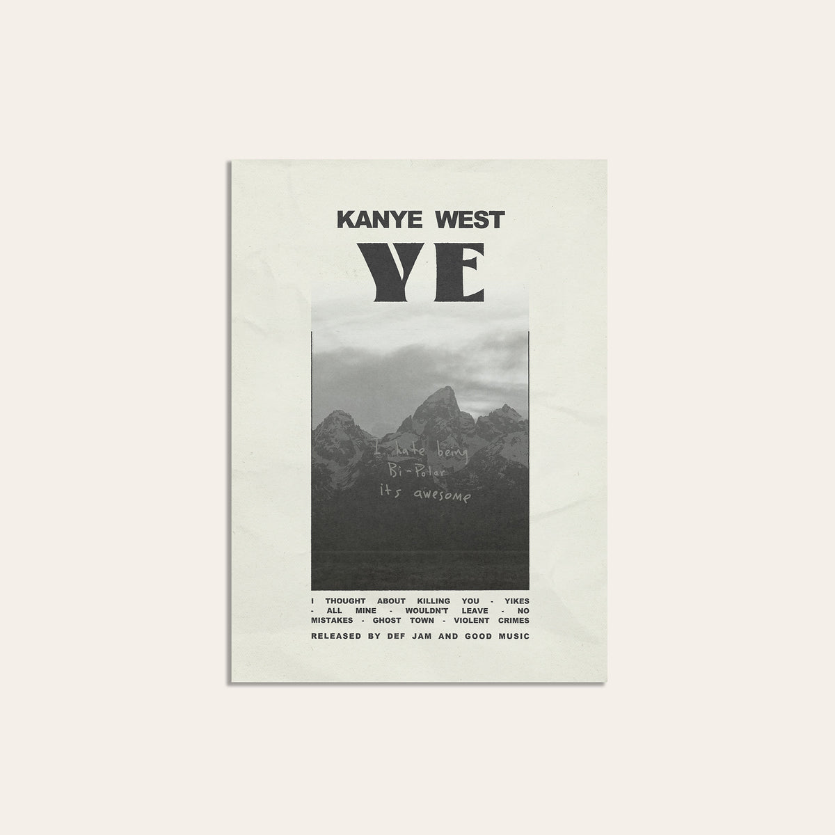 Kanye West Ye album poster — unframed print