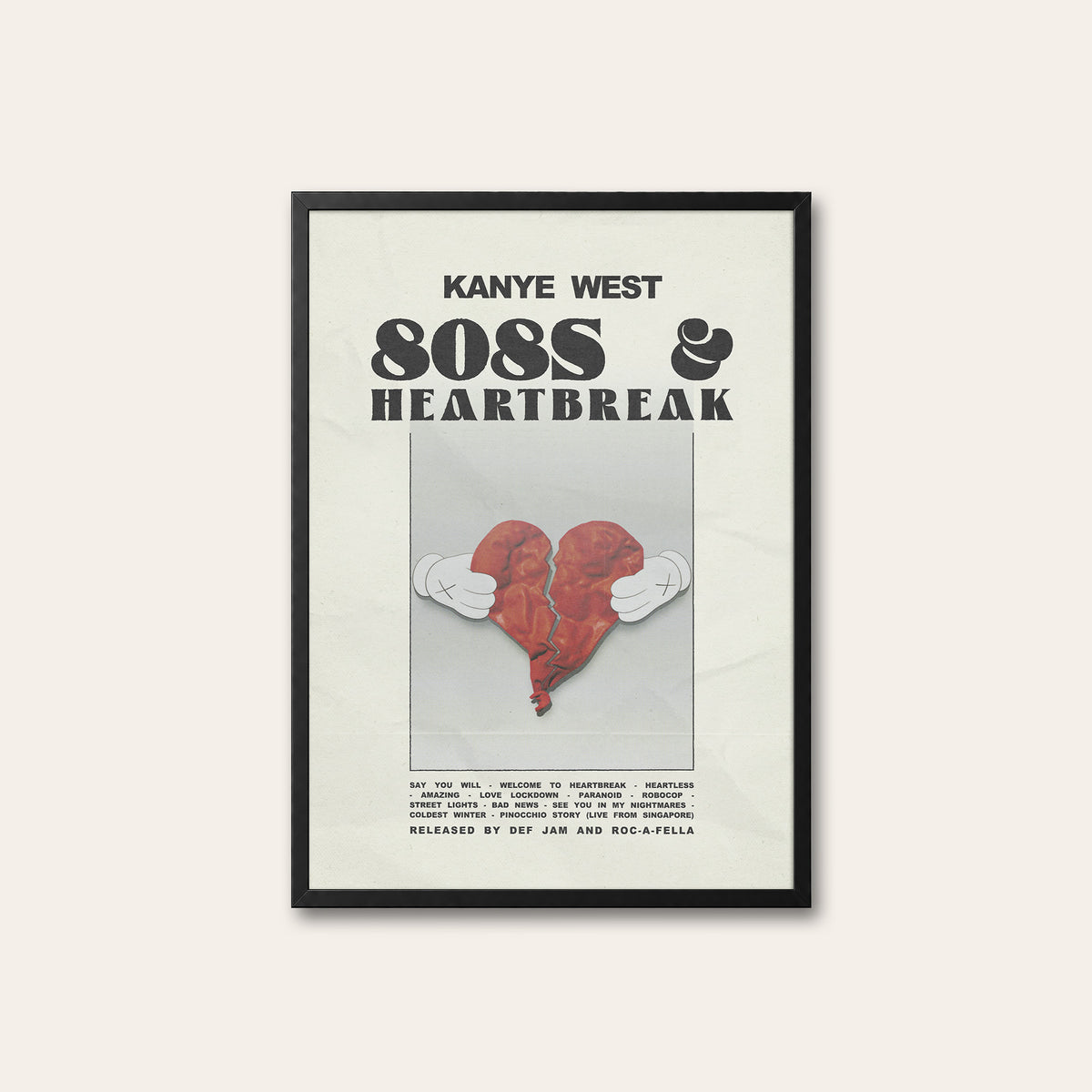 Kanye West 808s & Heartbreak album poster — black frame