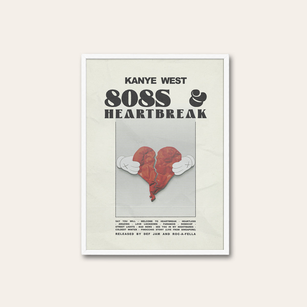 Kanye West 808s & Heartbreak album poster — white frame