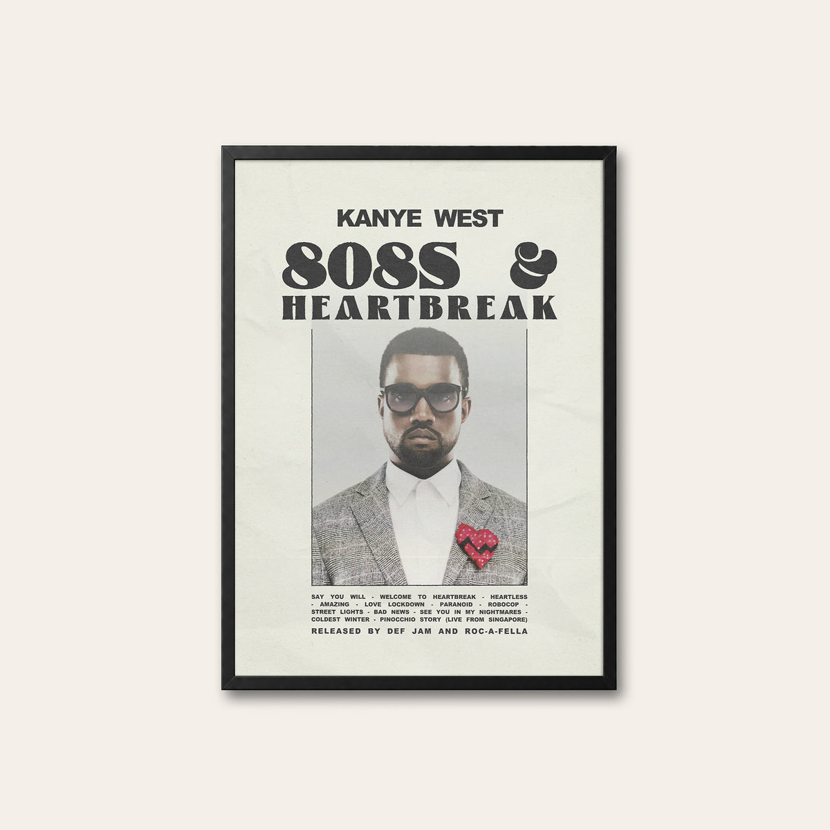 Kanye West 808s & Heartbreak album poster — black frame