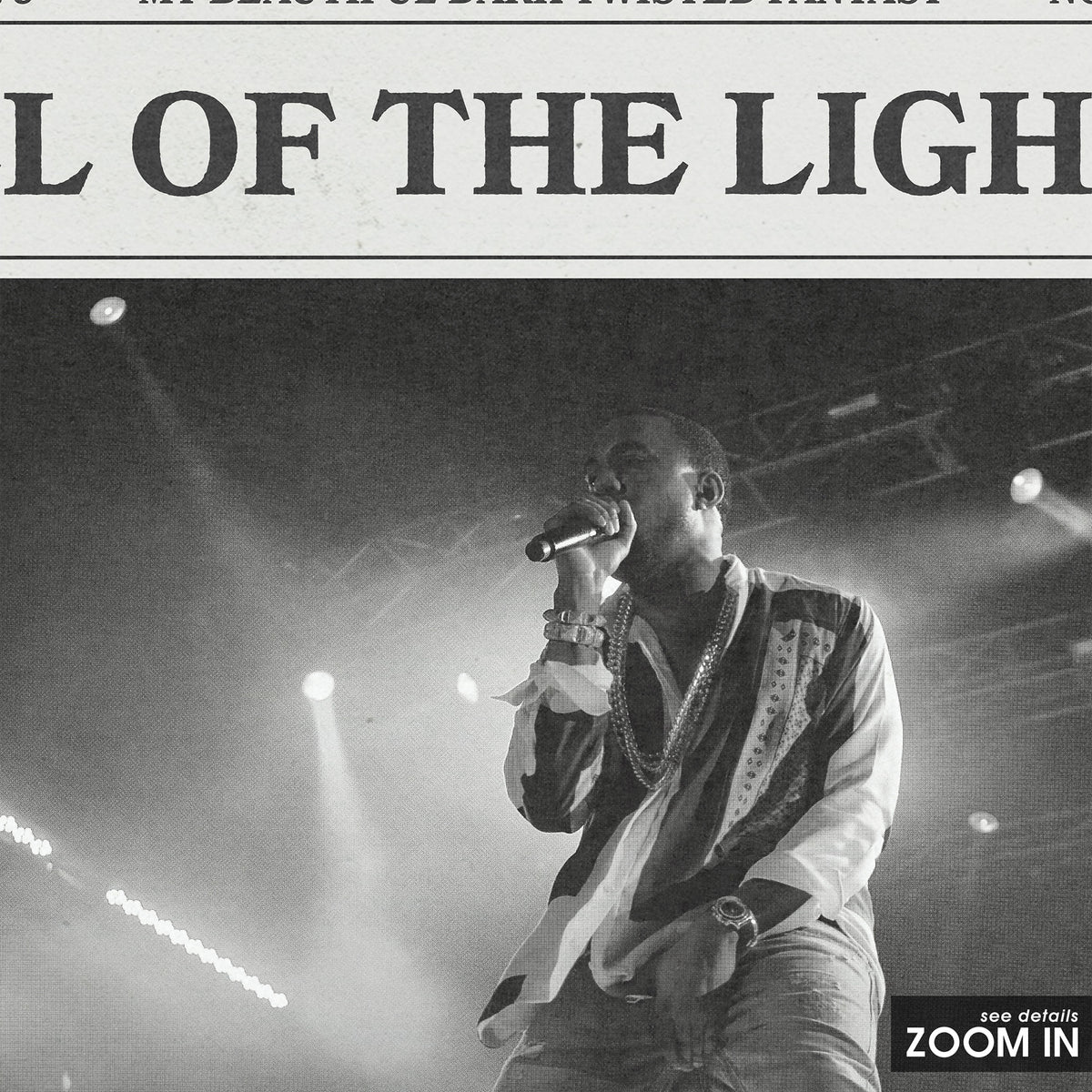 Kanye West All of the Lights newspaper poster — close-up detail