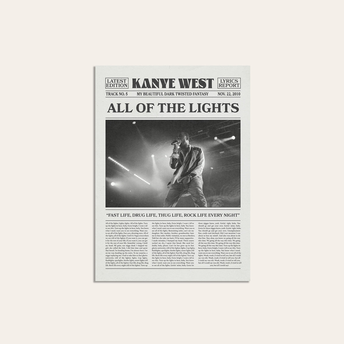 Kanye West All of the Lights newspaper poster — unframed print