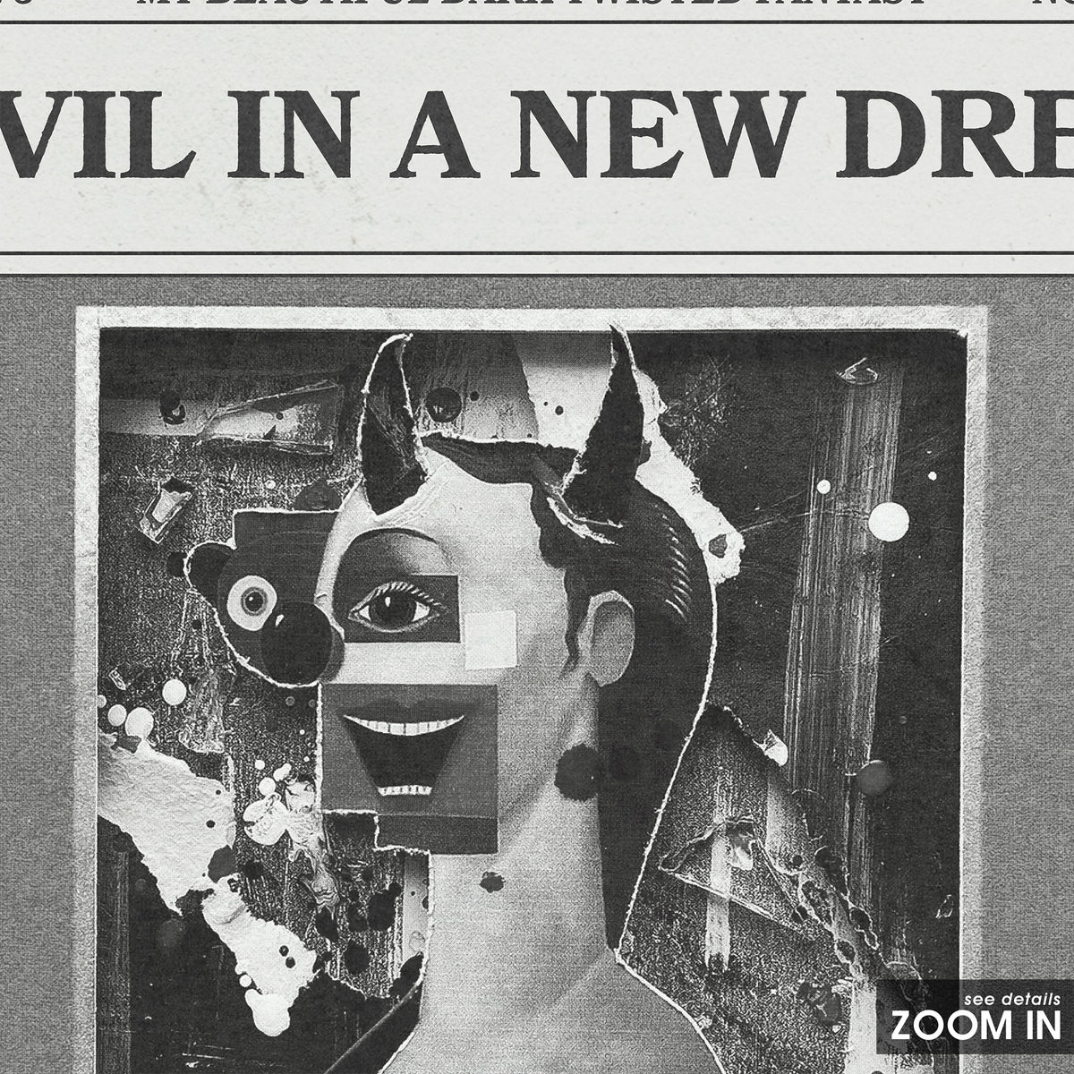 Kanye West Devil in a New Dress newspaper poster — close-up detail