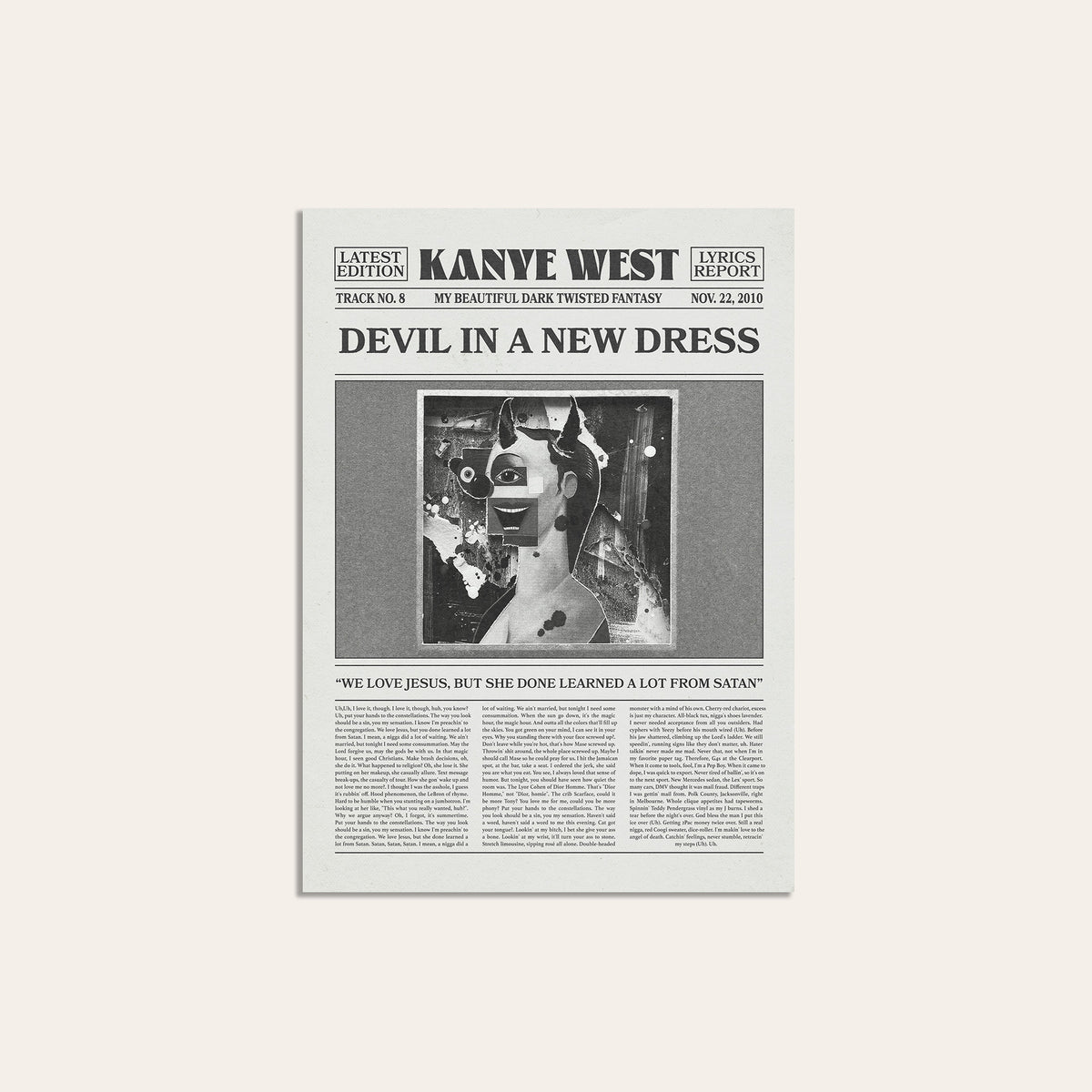 Kanye West Devil in a New Dress newspaper poster — unframed print