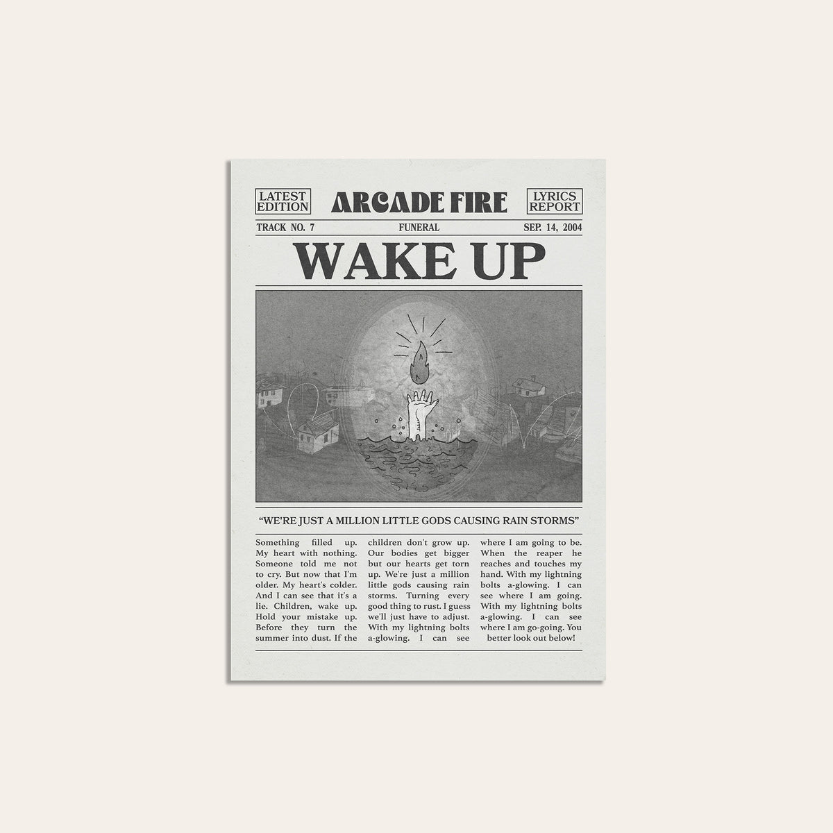 Arcade Fire Wake Up newspaper poster — unframed print
