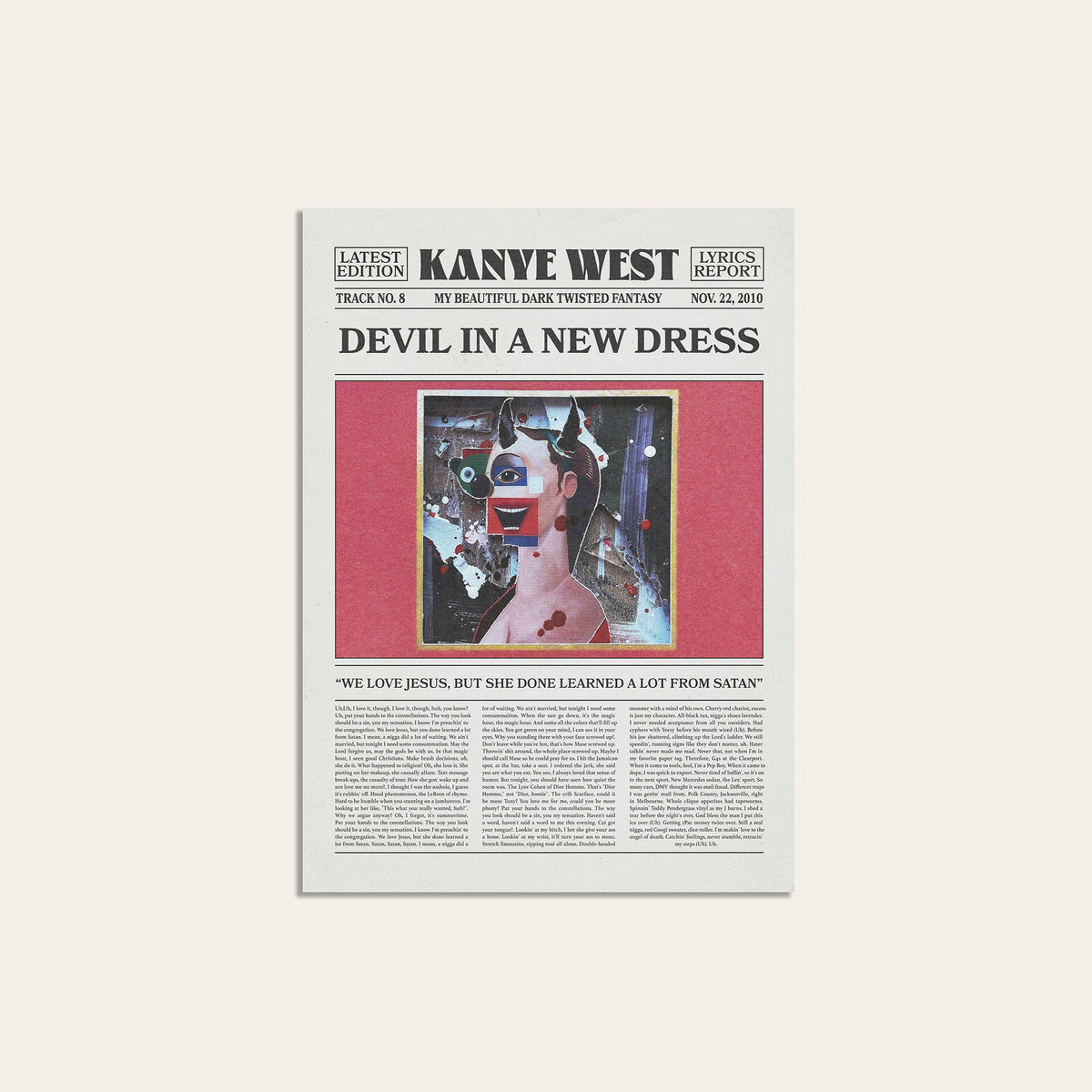 Kanye West Devil in a New Dress newspaper poster — unframed print