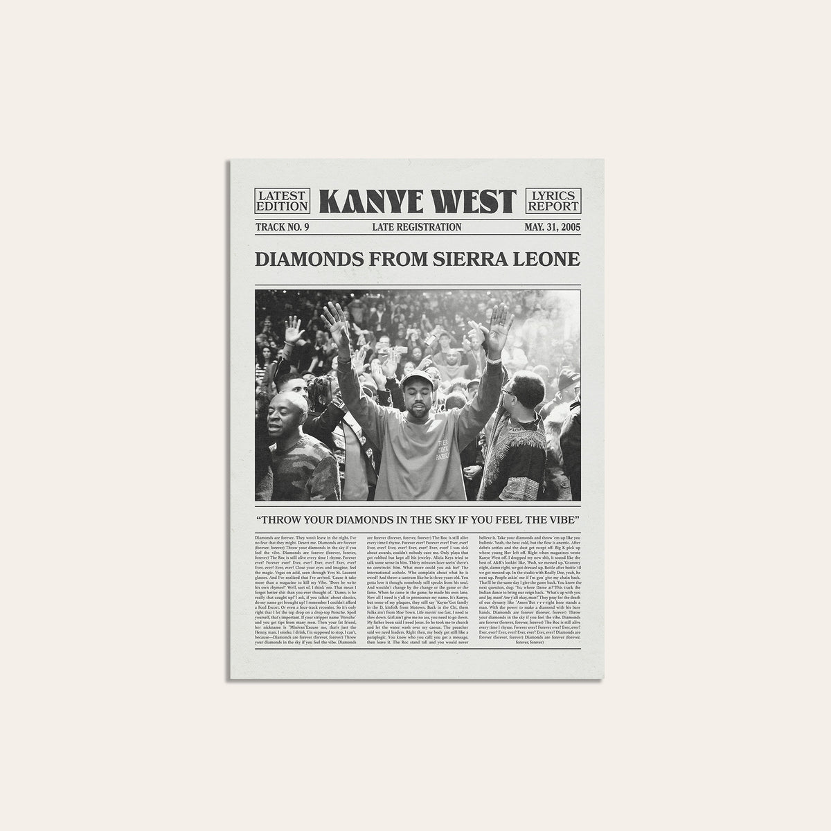 Kanye West Diamonds from Sierra Leone newspaper poster — unframed print