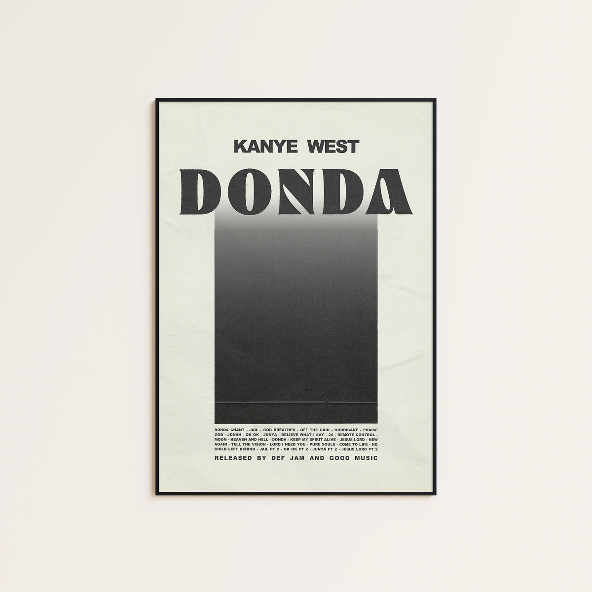 Kanye West Donda album poster — black frame display