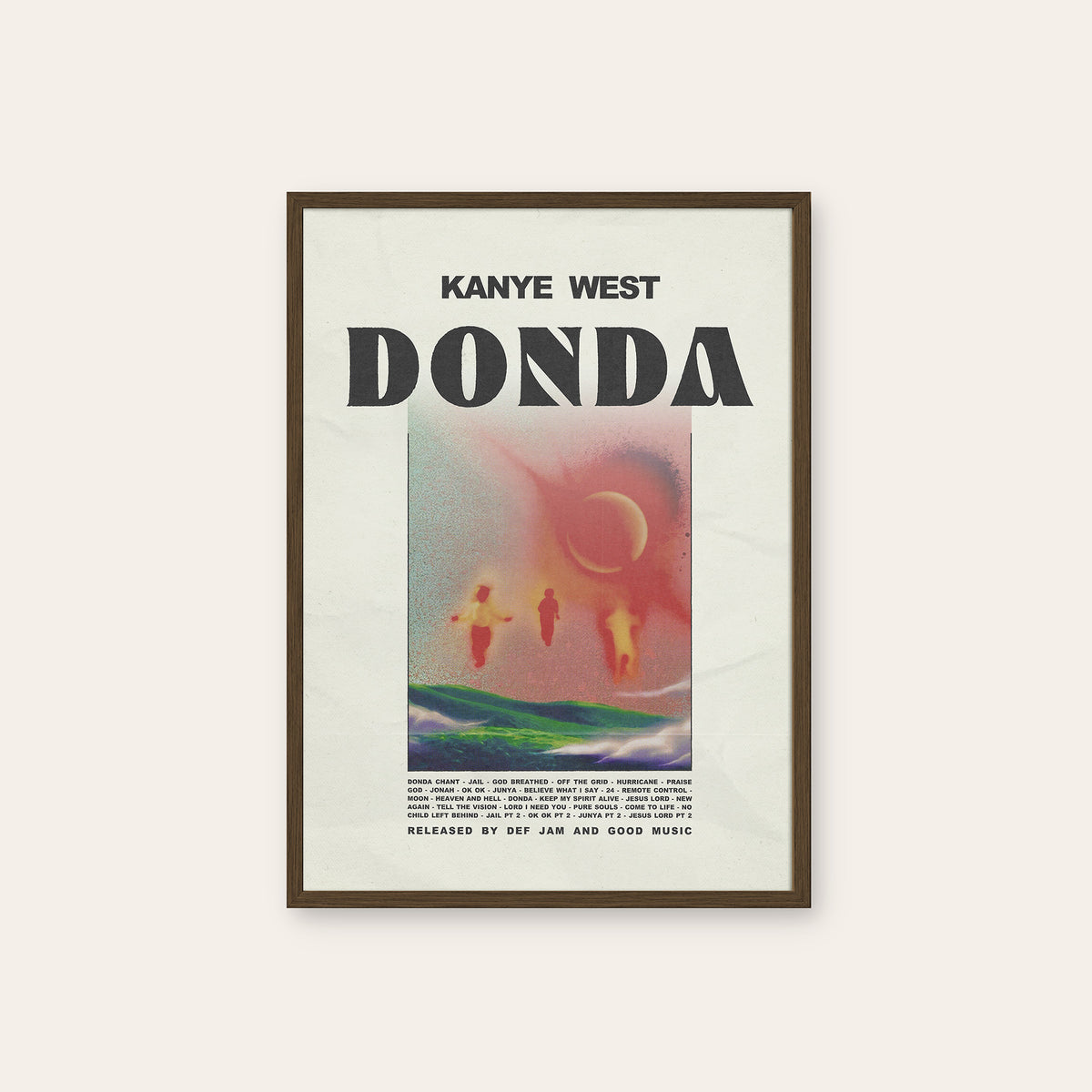 Kanye West Donda album poster — dark wood frame