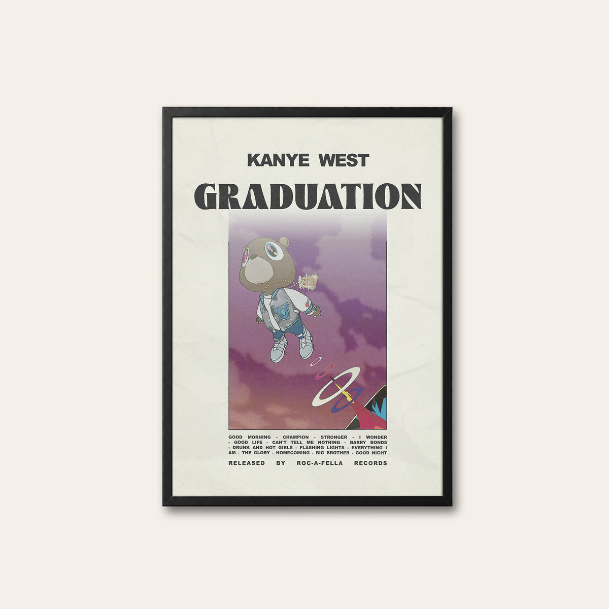 Kanye West Graduation album poster — black frame