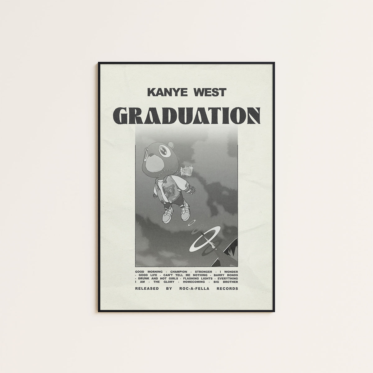 Kanye West Graduation album poster — black frame display
