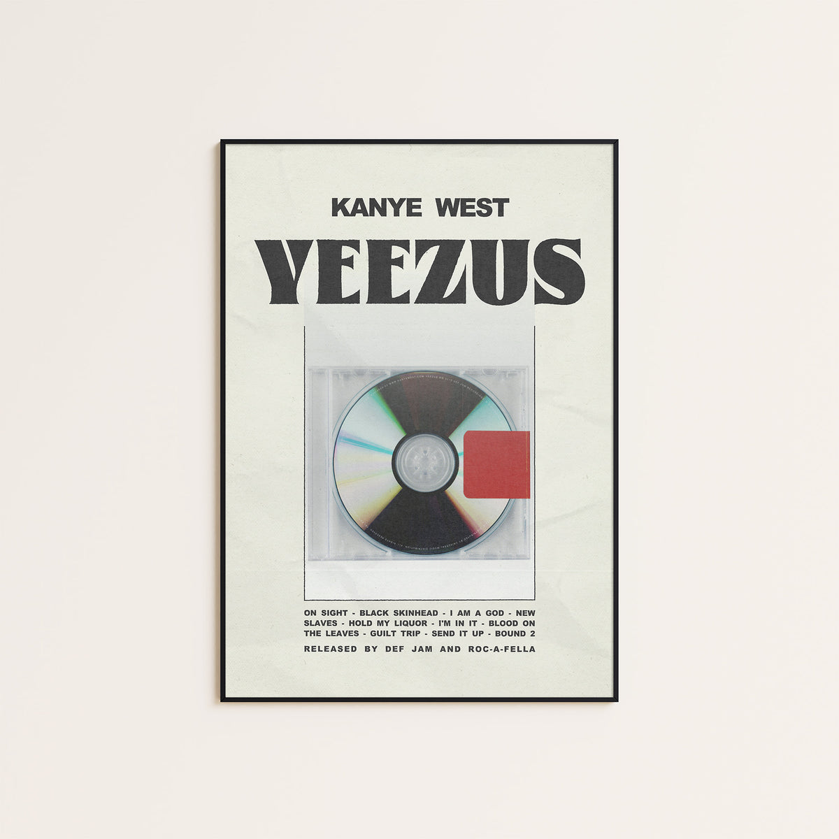 Kanye West Yeezus album poster — black frame display