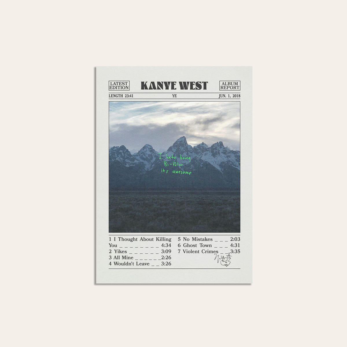 Kanye West Ye album poster — unframed print