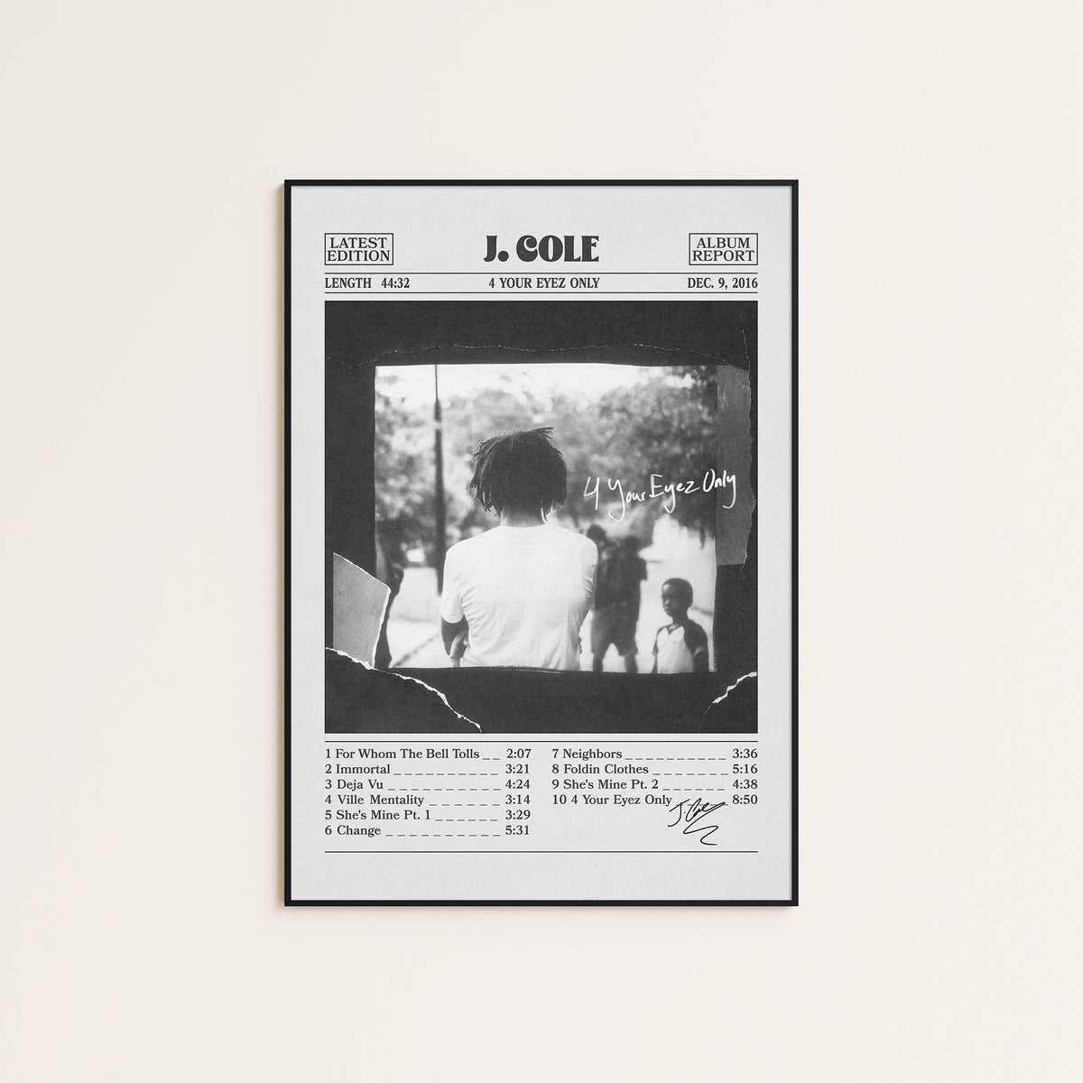 J. Cole 4 Your Eyez Only album poster — black frame display