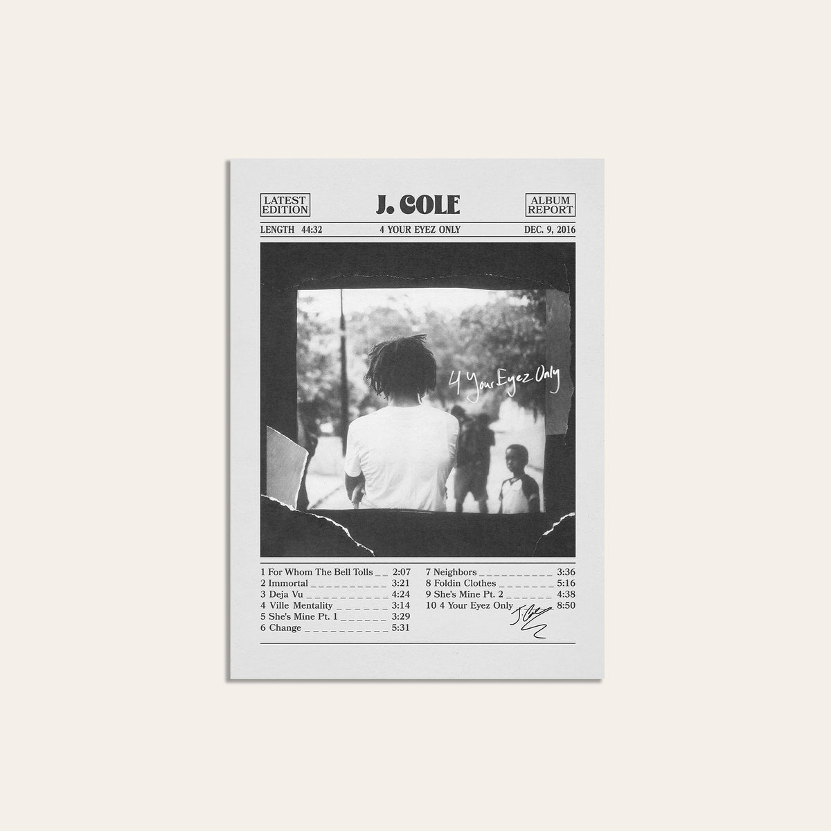 J. Cole 4 Your Eyez Only album poster — unframed print