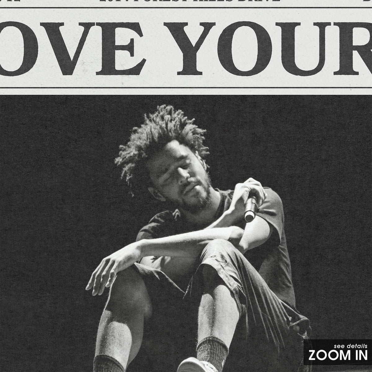 J. Cole Love Yourz newspaper poster — close-up detail