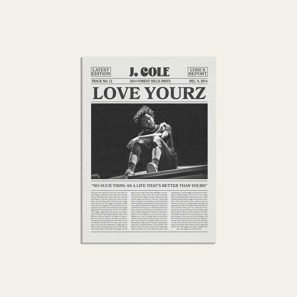 J. Cole Love Yourz newspaper poster — unframed print
