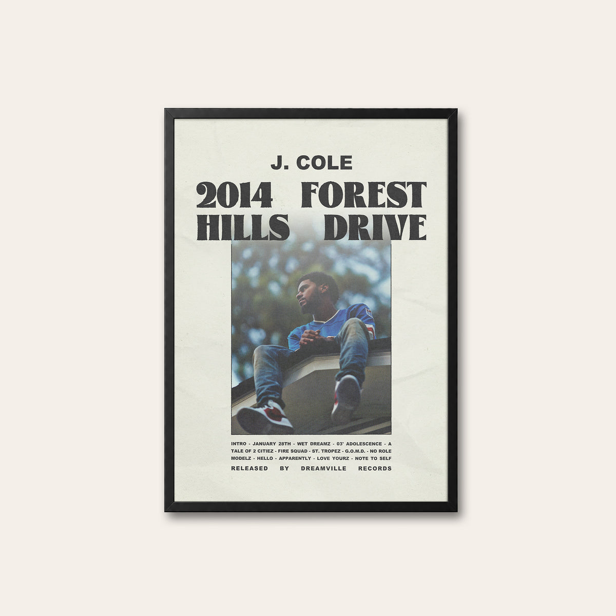 J. Cole 2014 Forest Hills Drive album poster — black frame