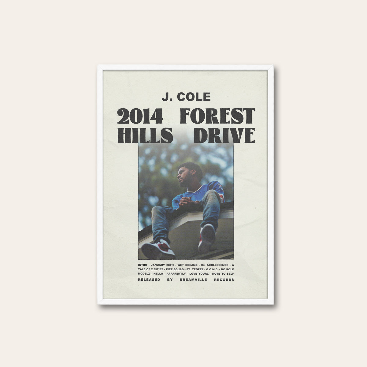 J. Cole 2014 Forest Hills Drive album poster — white frame