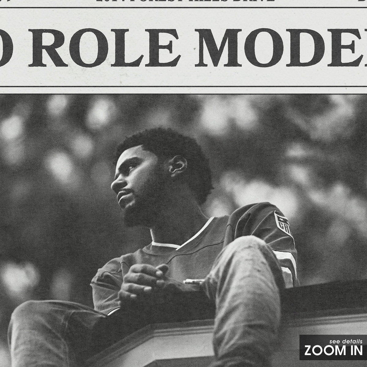 J. Cole No Role Modelz newspaper poster — close-up detail