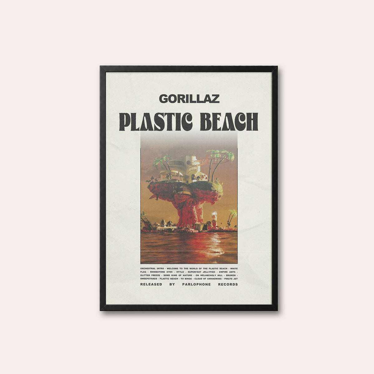Gorillaz Plastic Beach newspaper poster — black frame