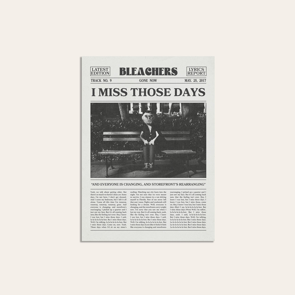 Bleachers I Miss Those Days newspaper poster — unframed print