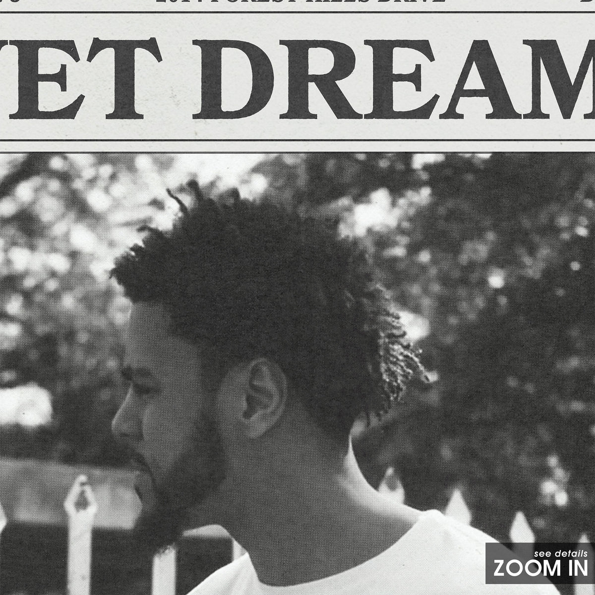 J. Cole Wet Dreamz newspaper poster — close-up detail