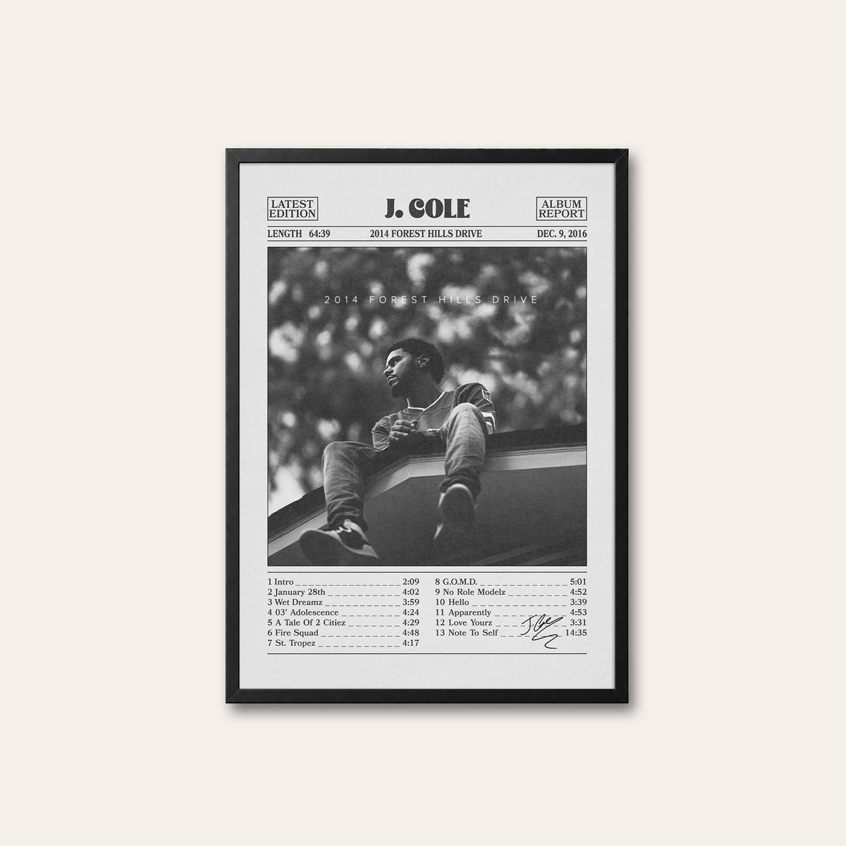 J. Cole 2014 Forest Hills Drive album poster — black frame