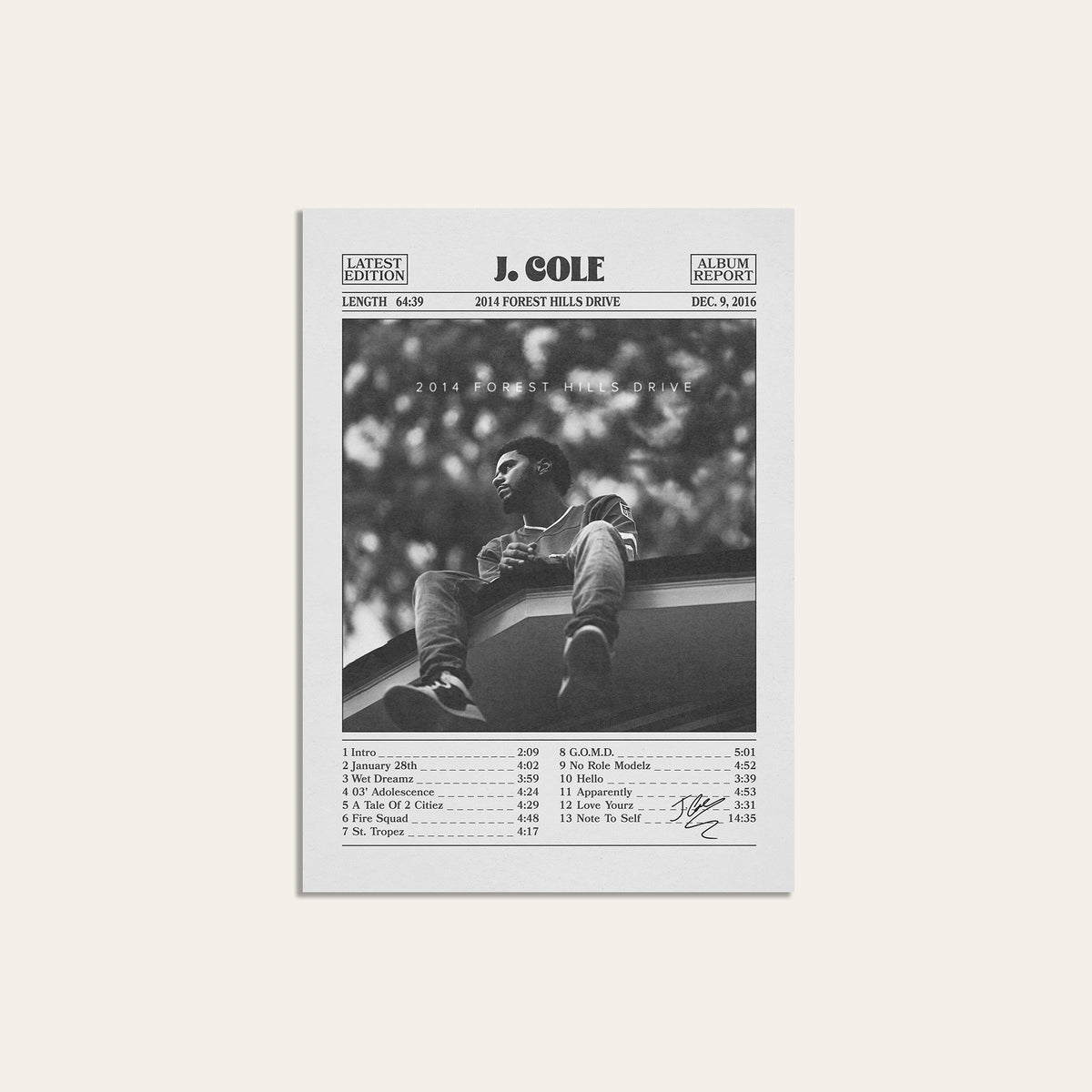 J. Cole 2014 Forest Hills Drive album poster — unframed print