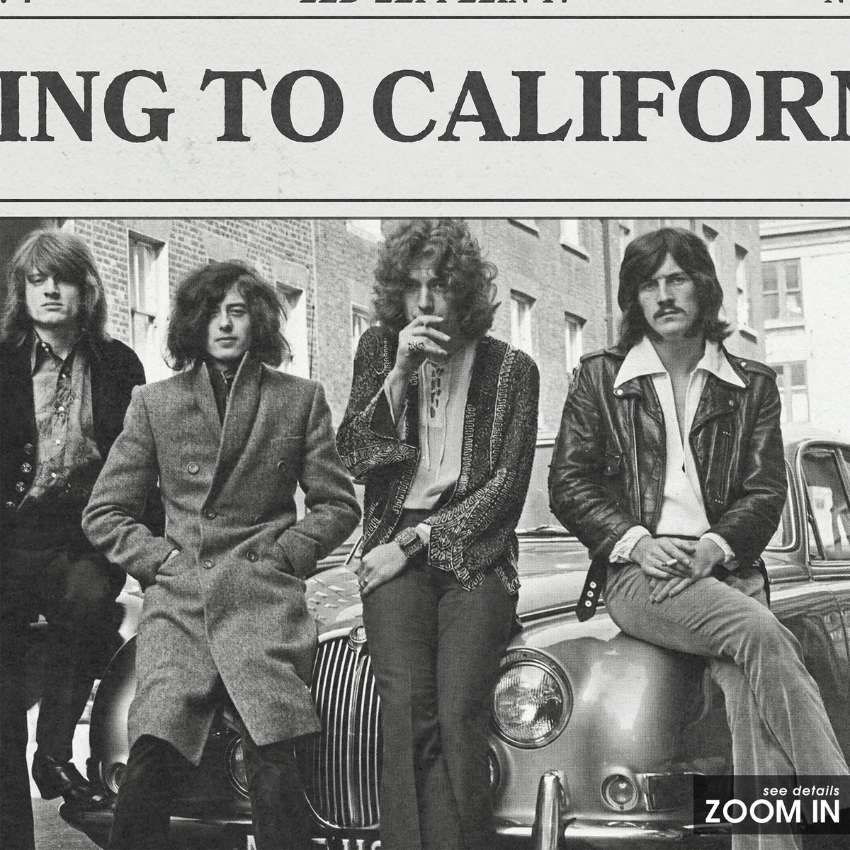 Led Zeppelin Going to California newspaper poster — close-up detail