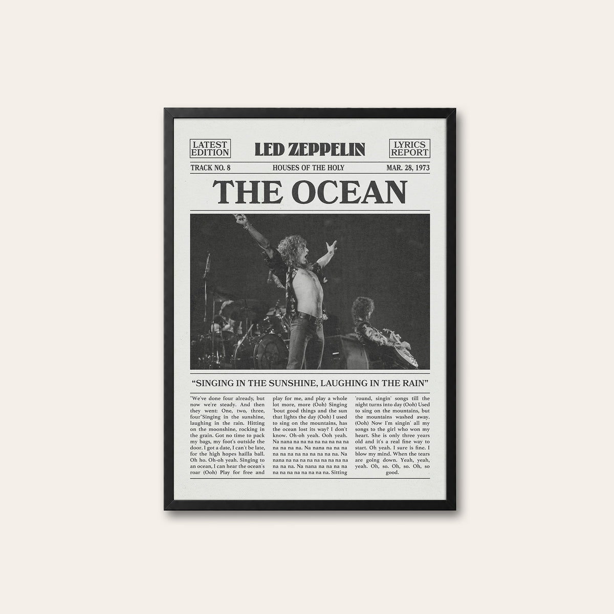 Led Zeppelin The Ocean newspaper poster — black frame