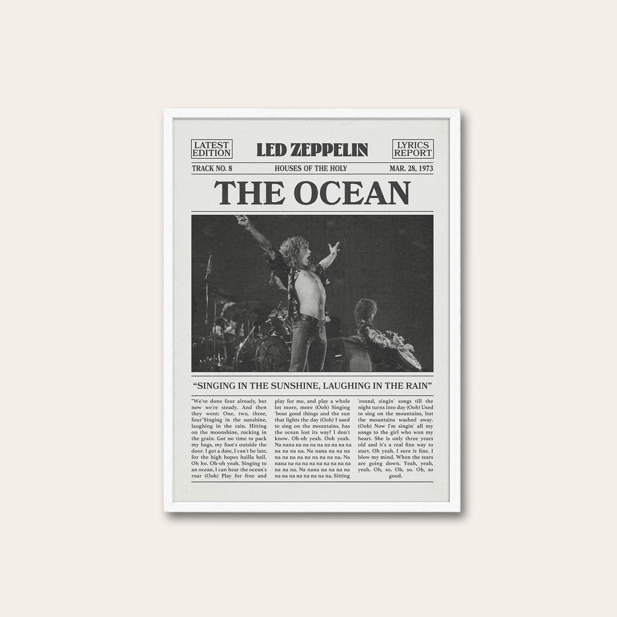 Led Zeppelin The Ocean newspaper poster — white frame
