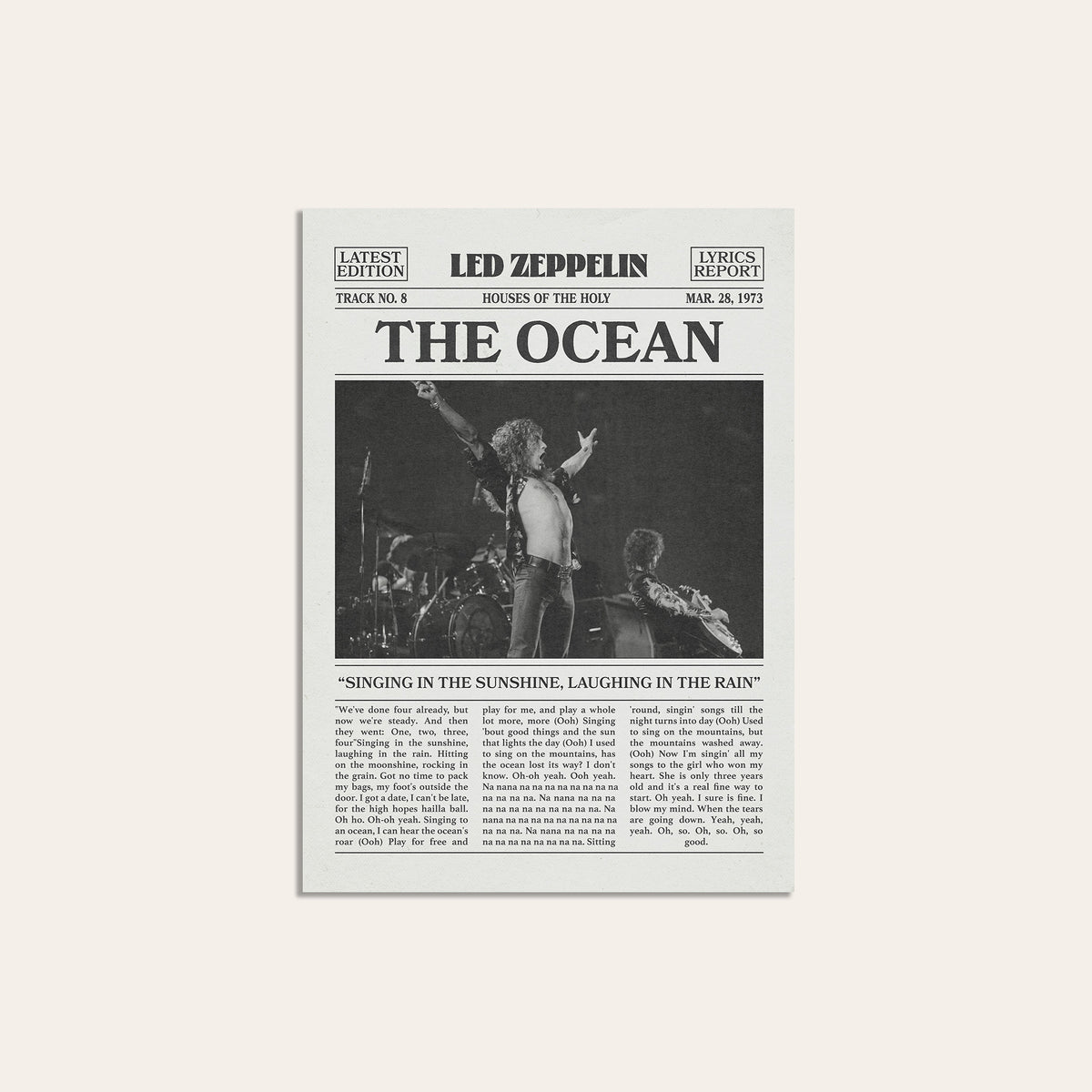 Led Zeppelin The Ocean newspaper poster — unframed print